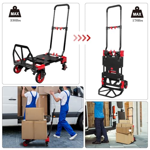 Carretilla plegable 2 en 1, capacidad 330 lb, uso manual miniatura 6