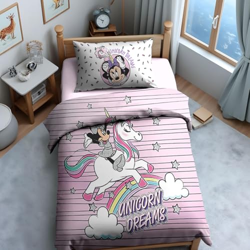 Image of Sassoon Disney Minnie & Unicorn Digital Printed, Cotton Single Bedsheet, 300 TC, 1 Pillow Cover, Fade Resistant, Bedsheet for Kid's Bedroom, (1.50m X 2.35m)