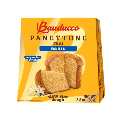 Bauducco Mini Panettone Vainilla, Receta italiana tradicional húmeda y fresca, pastel tradicional italiano, 2.8 onzas