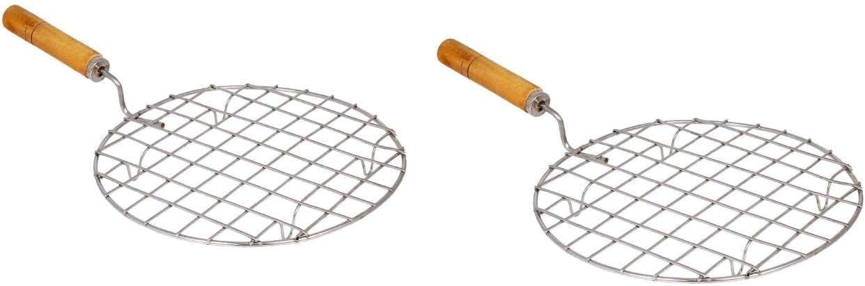 Stainless Steel Round Roasting Net With Wooden Handle Wire Roaster Roti Grill Papad Grill Roti Roaster Kitchen Item- Pack Of 2