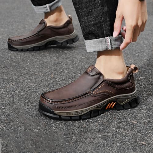 Enjerr Orthopedic Slip-On Balance Shoes Men, Breathable Non-Slip Leather Loafers with Arch Support, Casual Comfortable Walking & Travel Shoes (Dark Brown-a,12)2