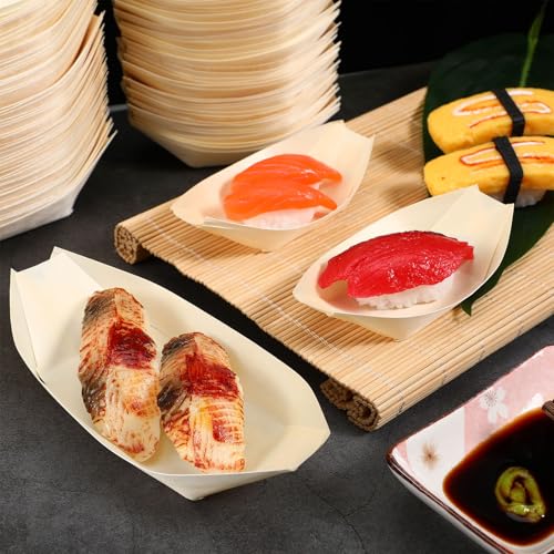 Platos desechables de madera para sushi 100 piezas miniatura 7