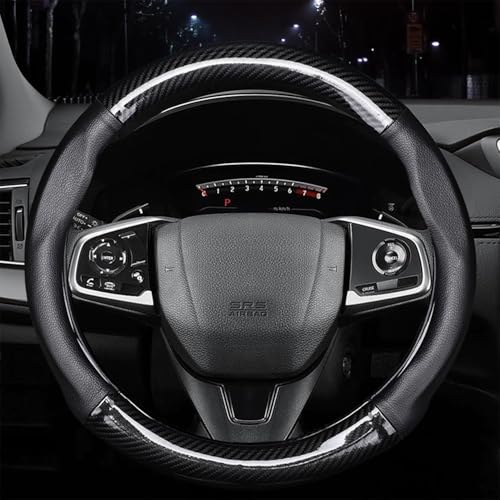 Autsop Funda Volante Coche Universal Negro Fibra de Carbono Nappa Cuero Transpirable 14,5-15 Pulgadas (37-39 cm) Accesorios Coches Interior Decoracion