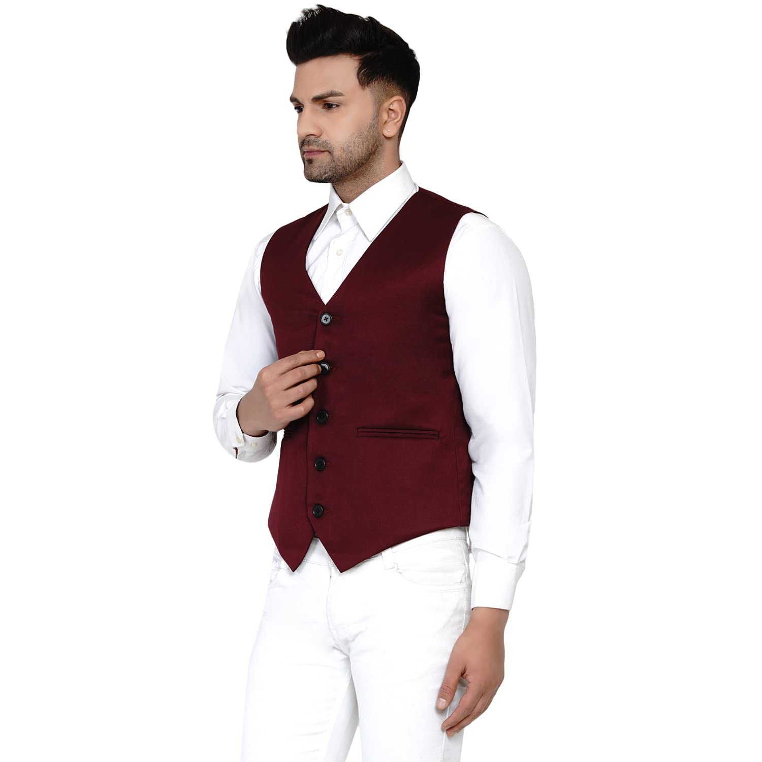Veera Paridhaan Men's Solid Waistcoat (Maroon,Size-36) 1