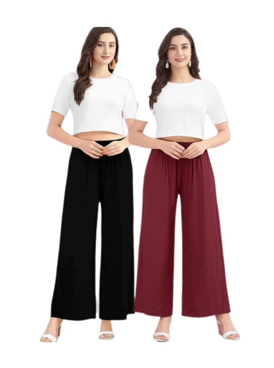 Pack of 2 Stylish Women's and Girls Latest Palazzo Pants Combo Trendy Casual Regular Wear Free Size Palazzo (in, Alpha, M, Regular, Red, Maroon)-picture-27