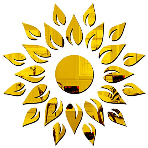 Image of Bikri Kendra - Sun Shine Golden Decorative Mirror Stickers for Wall, Wall Mirror Stickers, 3D Acrylic Stickers Wall Stickers for Hall Room, Bed Room, Kitchen Living Room Kids Room-Self-Adhesive