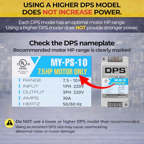 Image of DPS 10HP MY-PS-10 Used for 7.5HP(5.5kW) 23A Motor, Single to 3 Phase Converter, 1 DPS Must Be Used for 1 Motor Only, Input /Output 200-240V, UL Listed