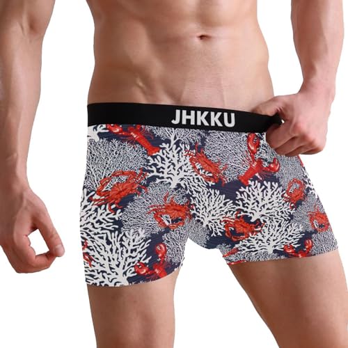 Men's Boxer Briefs Crab Lobster Coral Boxer Shorts Soft Comfort Trunk Underwear for Men No Fly4