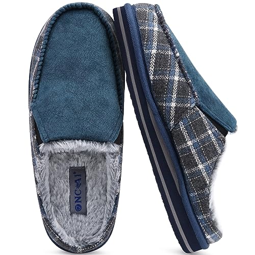 Image of ONCAI Mens Clog Slippers with Arch Support Stripe Faux Fur Cotton-Blend High-Density Memory Foam Warm House Slippers Slip-on Indoor Outdoor Rubber Sole Size 7-16