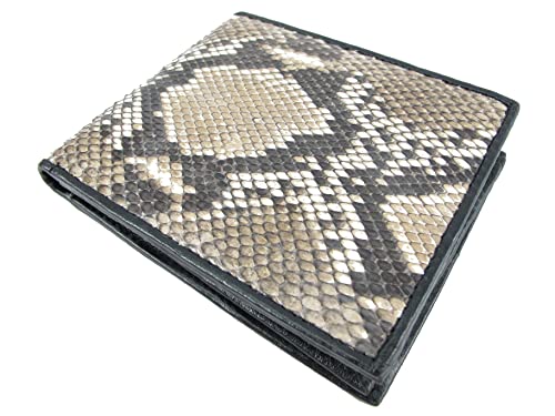 Genuine Python Snake Skin Leather Bifold Wallet ([B1] 6 Card Slots + 2 ID Windows + 2 Compartment for Bills, Reticulated Natural)