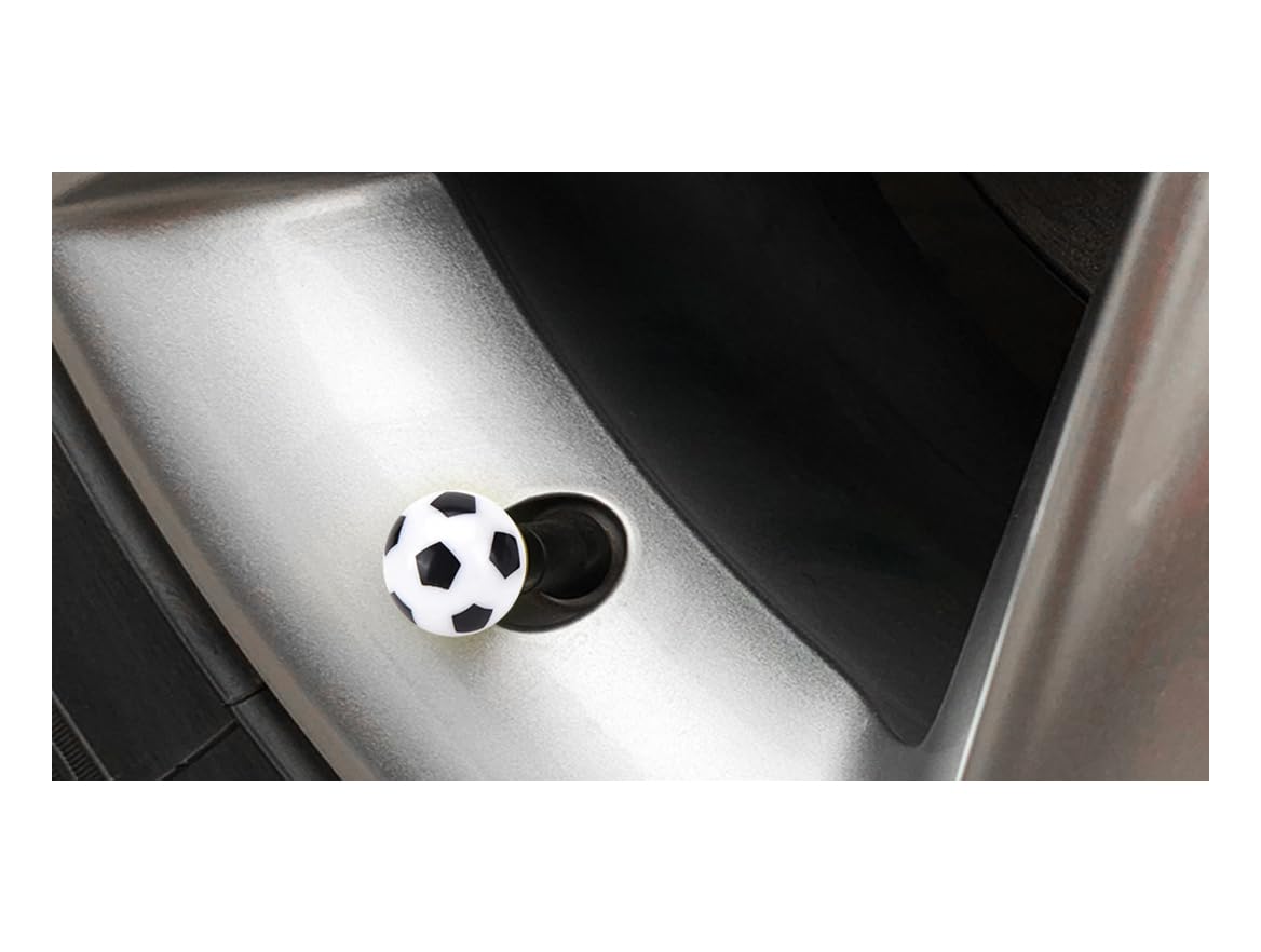 4 Cappucci Per Valvole In Lega Con Disegno Di Pallone Da Calcio, Filettatura In Ottone, Guarnizione In Gomma, Universali Per Auto, SUV, Bici, Moto - 2