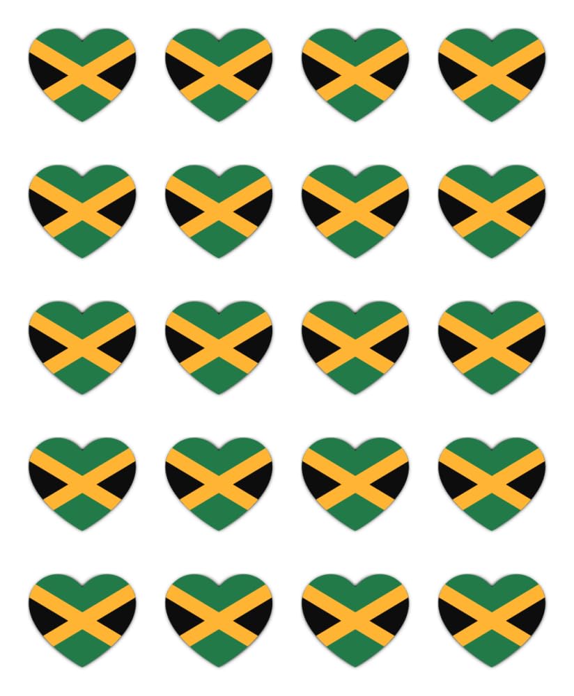 Havati Green/Yellow/Black 25Mm 20 Pack - Set Of 20 Heart Stickers Jamaica Flag Vinyl 25Mm Weatherproof Self Adhesive Stickers