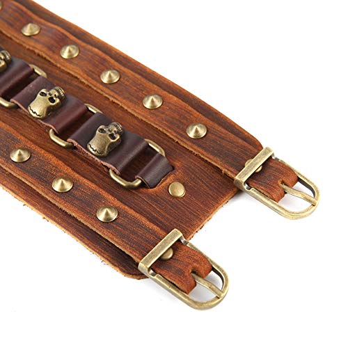 Stwtr Men's Wide Cuff Wristband Punk Rock Motorbike Wide Belt Leather Bracelet (Brown-D) #TOP5