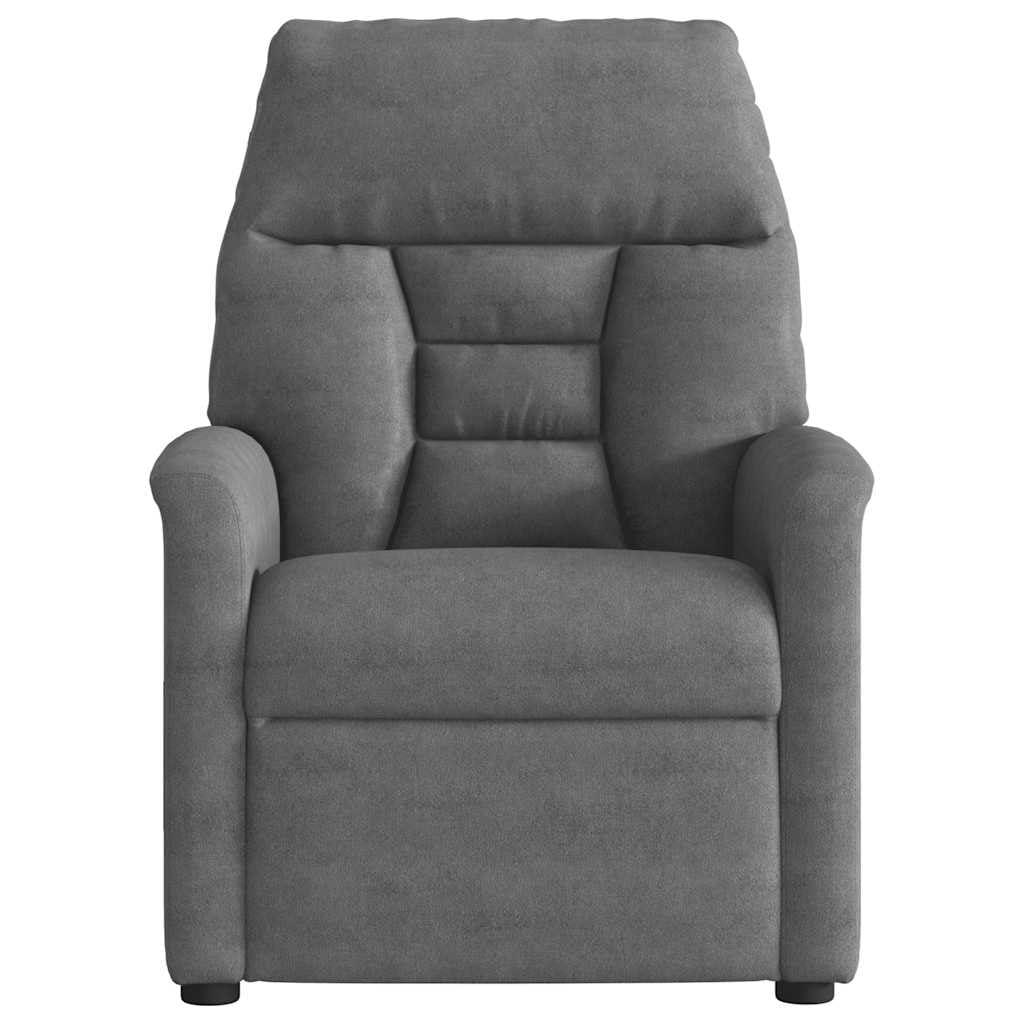 Sillón de masaje eléctrico con ayuda para levantarse, color gris oscuro, funda de tela de microfibra de 6 puntos, masaje vibratorio, sillón de relax con función reclinable y amplios