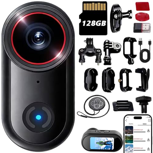 4k Sports Action Camera, Mini Body Camera with Audio and Video Recording, Wearable Action Body Cam, Thumb Size Pov Camera Magnetic Back Clip, Camcorder for Cycling,Travel,Pet,Vlogging (128 GB)