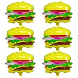 Deermon Funny Food Themed Hamburger Balloons, 6 Pack Fast Food Snacks Picnic BBQ Hamburger Helium Foil Balloon For Birthday Baby Shower Burger Party Decoration Supplies