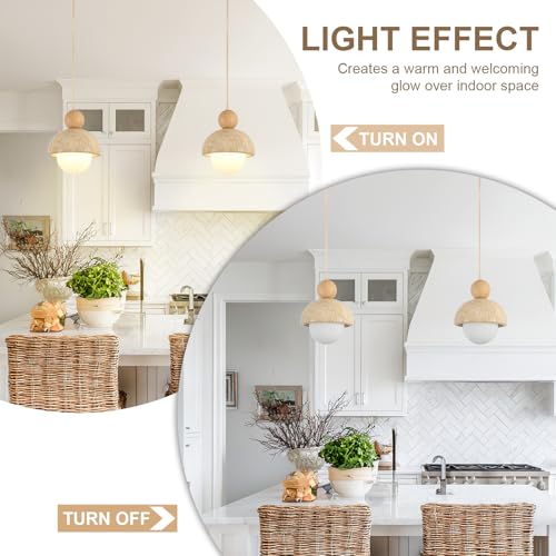 Image of Natural Cave Stone Pendant Lights Kitchen Island Japanese Wabi Sabi Pendant Light Fixture with Wood Ceiling Plate Hanging Lamp for Hallway, Bedroom, Dining Room 1 Pack