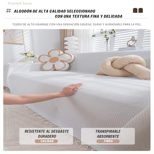 Etrexonline Colcha Multiusos 130x180 cm - Plaid Sofa, Manta Foulard, Cubre Cama y Cubresofá, Jarapa Suave y Cómoda, Decorativa y Práctica de Poliéster - Color Blanco - imagen 2