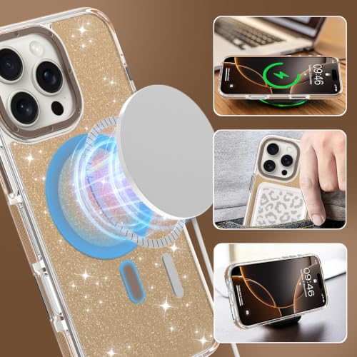 Image of Magnetic Case for iPhone 16 Pro Max [Compatible with Magsafe] [Bling Glitter Fluorescent Design] [1 Screen Protector] Slim Translucent Matte Case for iPhone 16 Pro Max 6.9 inch 2024, Desert