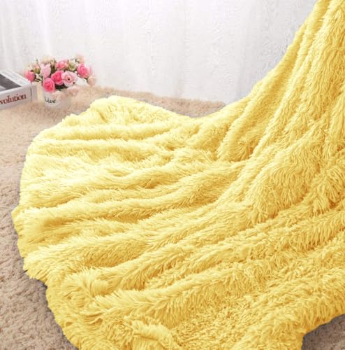 Image of Shaggy Faux Fur Fabric, Super Soft, 6 X 5 Feet (Yellow)