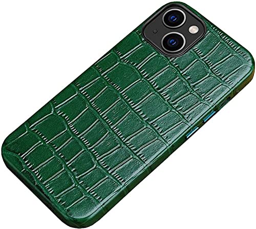 Coque iPhone 14 cuir véritable crocodile vert pour une protection chic au bureau