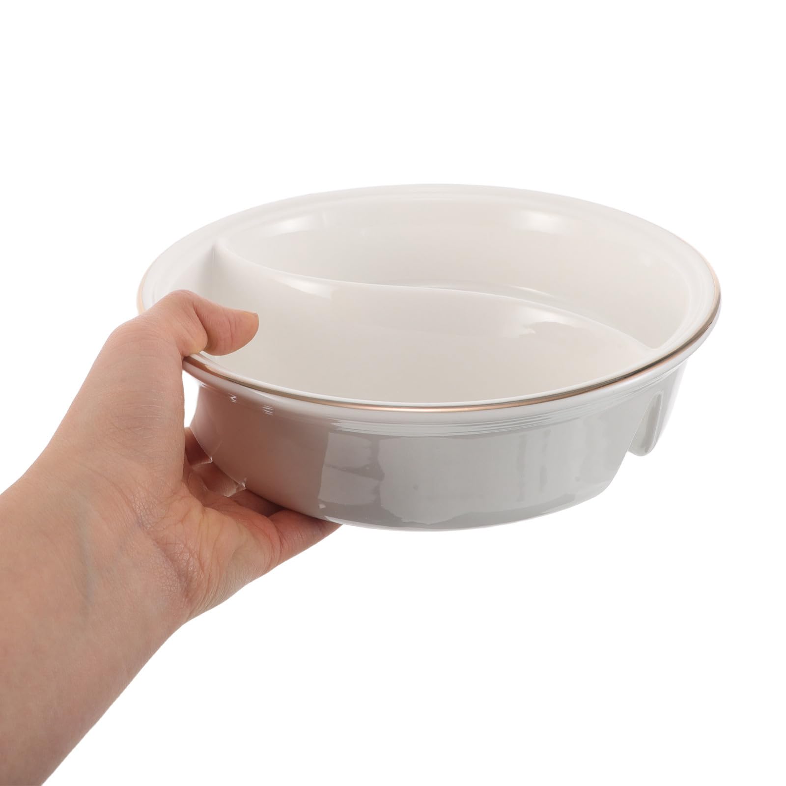 Operitacx Ciotola per Cereali Divisa in Ceramica Bianco 2 Sezioni Antisoggy per Controllo Porzioni per Colazione e Zuppe