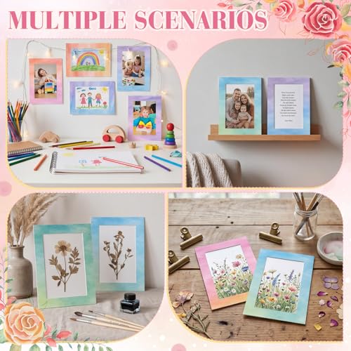Image of AmazingSpark 50 Pack Pastel Watercolor Picture Frames for 4x6 Photos, Paper Photo Frame Bulk Set, Tabletop or Hanging Display for Wedding, Bridal Shower, Birthday, Party Home Decor