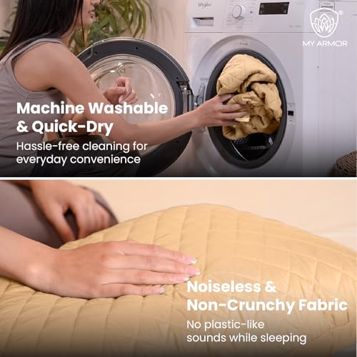 Image of MY ARMOR Waterproof & Dustproof Cotton Quilted Pillow Cover Protectors, Standard Size | 220+ GSM- Set of 2, Beige (18 inch x28 inch)