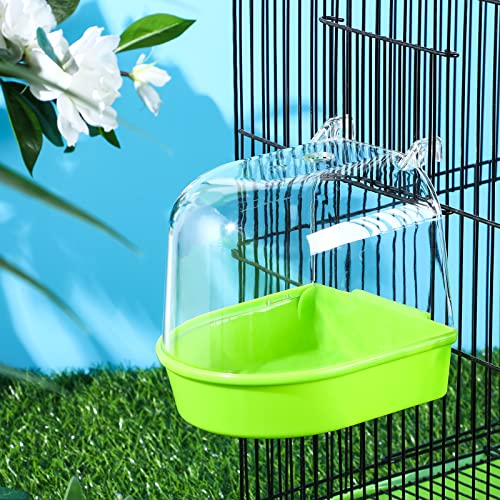 Image of Honeydak 3 Pieces Clear Bird Bath for Cage Parakeet Bird Cage Accessories Hanging Bath Box Parrot Bathing Tub with Clear View for Cockatiel Conure Canary Budgies Parrots Blue Green White