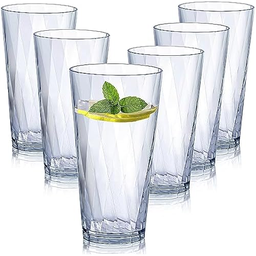 Unbreakable Plastic Drinking Glasses,Set of 6, Shatterproof Drinking Cups, Plastic glass cups,20ozplastic Tumbler Cups, Dishwasher Safe (Clear, 20oz)