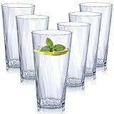 HONGBOLI Unbreakable Plastic Drinking Glasses,Set of 6, Shatterproof Drinking Cups, Plastic glass cups,20ozplastic Tumbler Cups, Dishwasher Safe (Clear, 20oz)