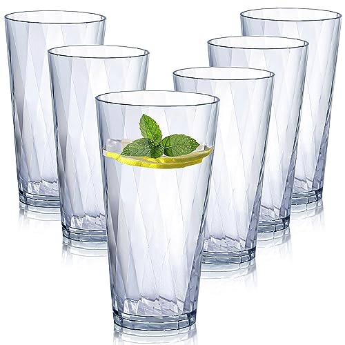 HONGBOLI unbreakable Plastic Drinking Glasses,Set of 6, Shatterproof Drinking Cups, Plastic glass cups,20ozplastic Tumbler Cups, Dishwasher Safe (Clear, 20oz)