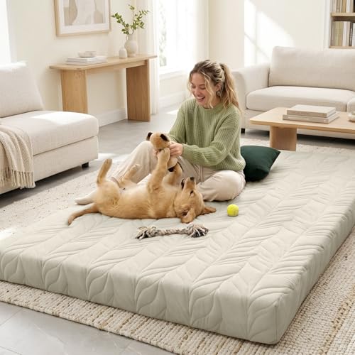 Image of ZonLi Japanese Floor Mattress Futon Mattress Twin Size, 6 inch Thicken Roll Up Tatami Mat 100% Cotton Washable Cover, Portable & Foldable Floor Bed Mattress for Sleeping, Dormitory, Adult, Khaki