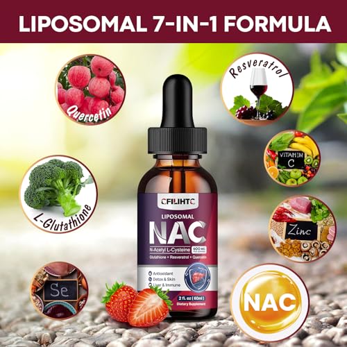 Image of Liposomal Liquid NAC Supplement N-Acetyl Cysteine Drops, N Acetyl Cysteine 600mg with Glutathione, Resveratrol & Zinc for Adults & Kids Liver Lung Antioxidant Immune & Skin Health, Strawberry 4 Fl Oz
