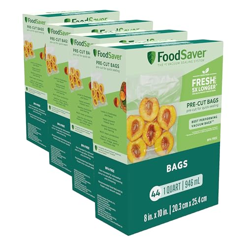 Image of FoodSaver Precut Vacuum Sealer Bags for Airtight Food Storage and Sous Vide Cooking, BPA-Free, 1 Quart, 44 Count (Pack of 4)