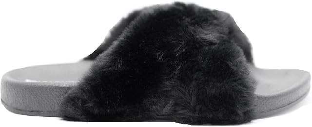 sole london LADIES FAUX FLUFFY FUR SLIDERS WARM SLIP ON MULER WOMENS SLIPPERS SHOES OPEN TOE INDOOR OUTDOOR SLIDER