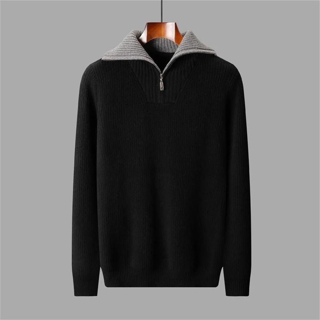 Suéter de lana 100 % de lana con cremallera y cuello alto, suéter grueso de cachemira para invierno