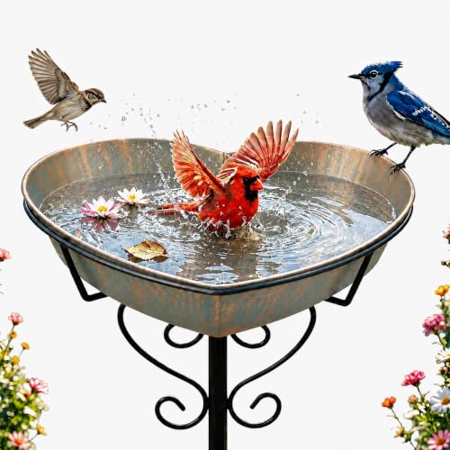 Image of Goodeco Metal Heart Bird Bath - 2.17 inch Deep, 12.1 inch Easy-Clean Removable Bowl