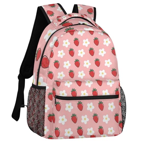 Strawberry Backpack For Girl - Cute Pink Schoolbag For Kid with Double Zipper, Breathable Shoulder Strap & Side Pocket for Water Bottle, Travel Pack for Kids Women Children Teens2