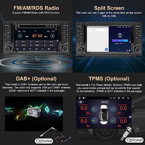Radio samochodowe Android 13 dla VW Volkswagen TOUAREG T5 Transporter [4G RAM+64G ROM] z bezprzewodowym Carplay/Android Auto/GPS Navigation/Bluetooth/Połączenie WIFI/FM AM RDS Radio/SWC/Kamera tylna