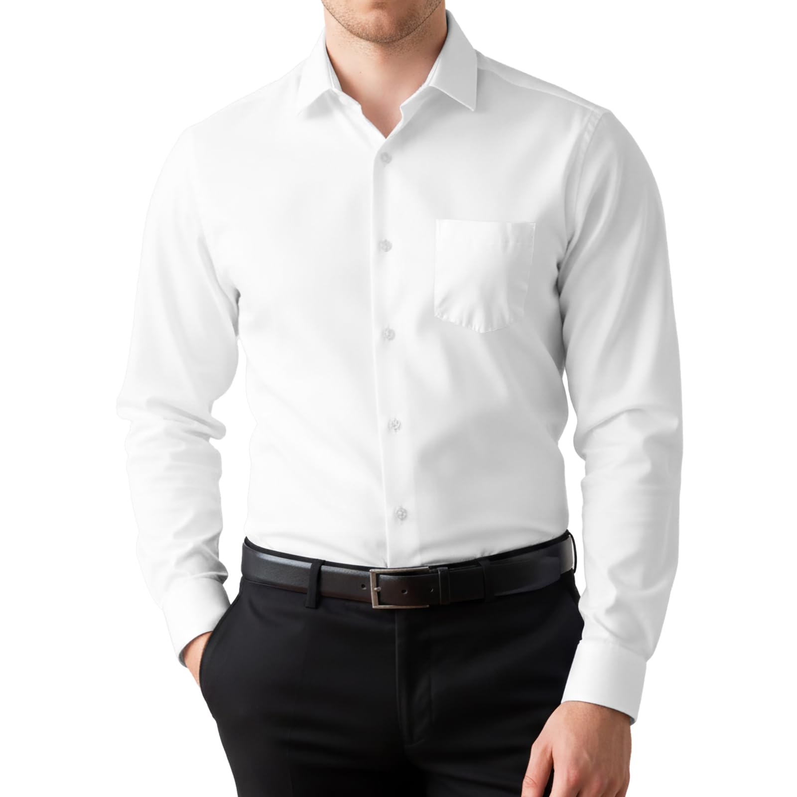 Mens Dress Shirts Long Sleeve Collared Stretch Solid Formal Wedding Dating Business Casual Button Down Shirt Pocket