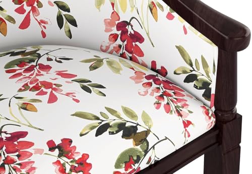 Image of Sheesham Wood Barrel Accent Chair with Floral Fabric Upholstery Handcrafted Wooden Lounge Chair with Comfortable Seat & Backrest for Living Room (Wooden Dark)