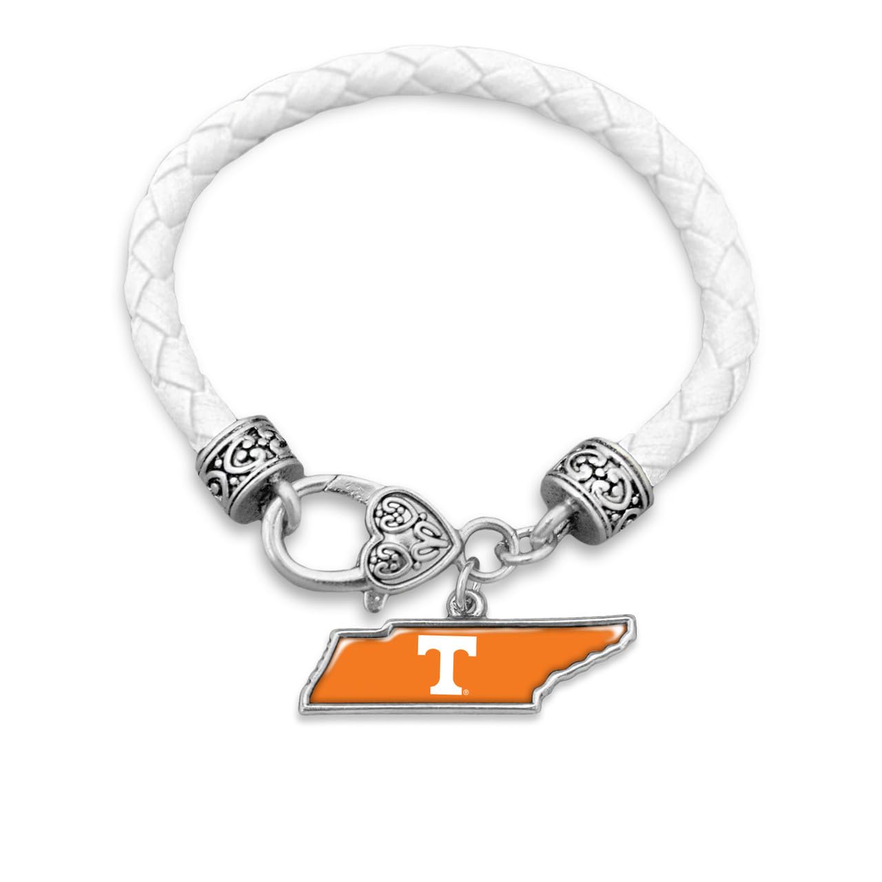From the Heart Tennessee Volunteers State of Mine White Leather Bracelet Jewelry Gift Licensed UT, Silver