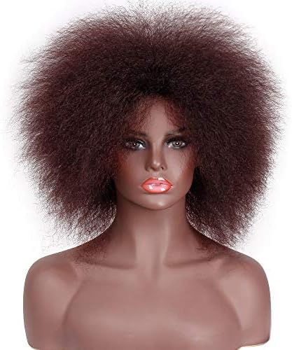 ForQueens Synthetic Afro Wigs for Women Red Color Short Fluffy Yaki Heat Resistant Fiber American African Natural Hair Wig (color 99J#)
