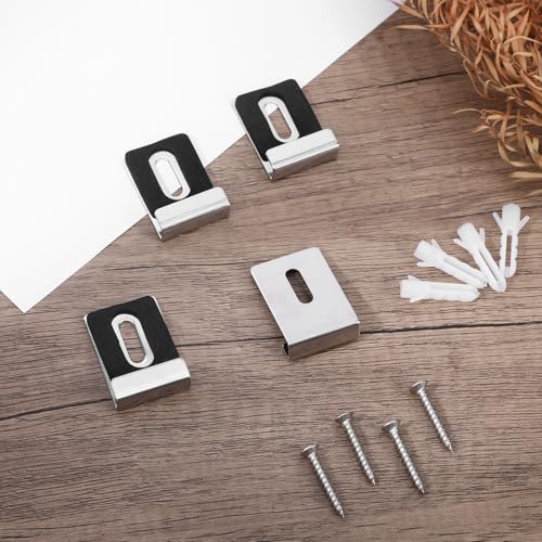 Image of 12 Pcs Metal Mirror Holder Clips Hanger Kit, Mirror Clips for Wall Mounting Holder Hanging with Screws Hooks, Frameless Mounting Hardware Heavy Duty Retainer for Tile Billboard Display(Silver)