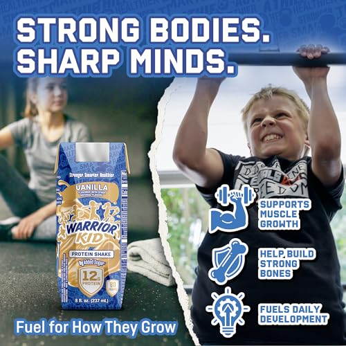 Image of Jocko Fuel Warrior Kid Grass Fed Protein Shake, Vanilla 8.25oz | 12 Pack | 12g Clean Protein & 0g Added Sugar | Gluten & Soy Free | Non-GMO | Excellent Source of Calcium | Kid Friendly Flavor