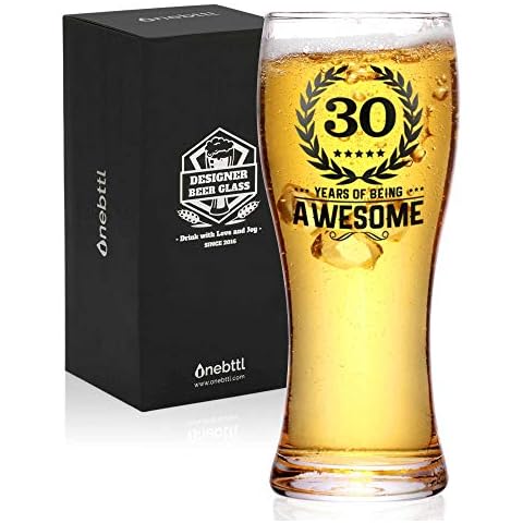 Onebttl 30th Birthday Gifts for Men or Him - 30 Years of Being Awesome - 450ml/15oz Beer Glass - 30 Years Old Birthday Pint Glass Gifts for Dad, Husband or Uncle Cover