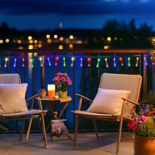 JMEXSUSS 2 Pack Solar String Lights Outdoor Waterproof, Total 41.6FT 60 LED Teardrop Water Drop Solar Light, Multi Colored Christmas Lights for Garden Patio Yard Tree Party Christmas Decorations