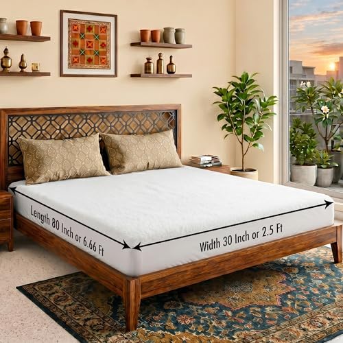 Image of Lithara Terry Cotton Fitted Mattress Protector for Single Bed | Waterproof & Elastic Band | Ultra Soft & Hypoallergenic Mattress Cover | Size : 80 x 30 Inches (6.67 x 2.5 Feet) | (White)