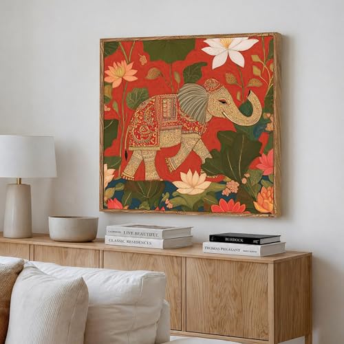 PAINTINGMANTRA Pichwai Elephant Lotus Framed Painting For Living ...